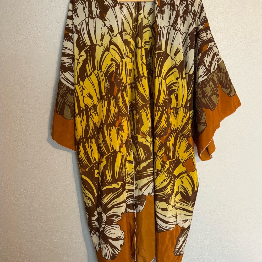 Yellow and Brown Caftan with Flowing Silhouette